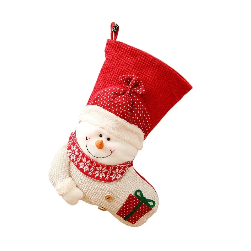 Large Red White Knitted Christmas Stocking Santa Claus Fireplace Decor Socks Xmas Gift Bags Candy Holder Decor For Home