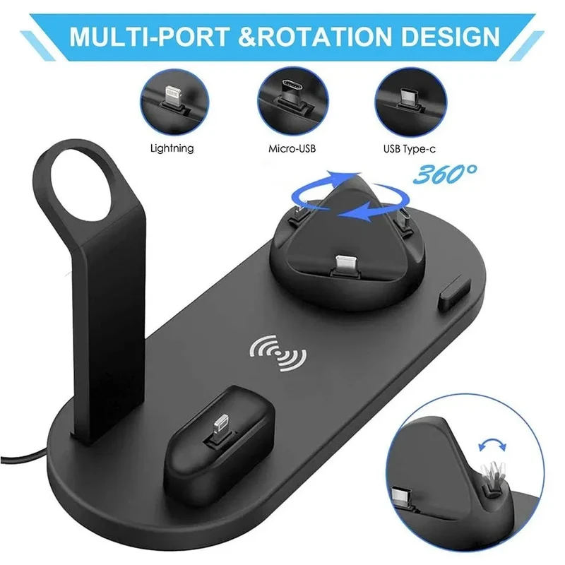 Wireless Charger 5 in 1 Fast Charging Dock for iPhone 16/15/1413/12/11 Pro Max/ Samsung Airpods 3/2/ Pro Apple Watch Ultra 8 7 6