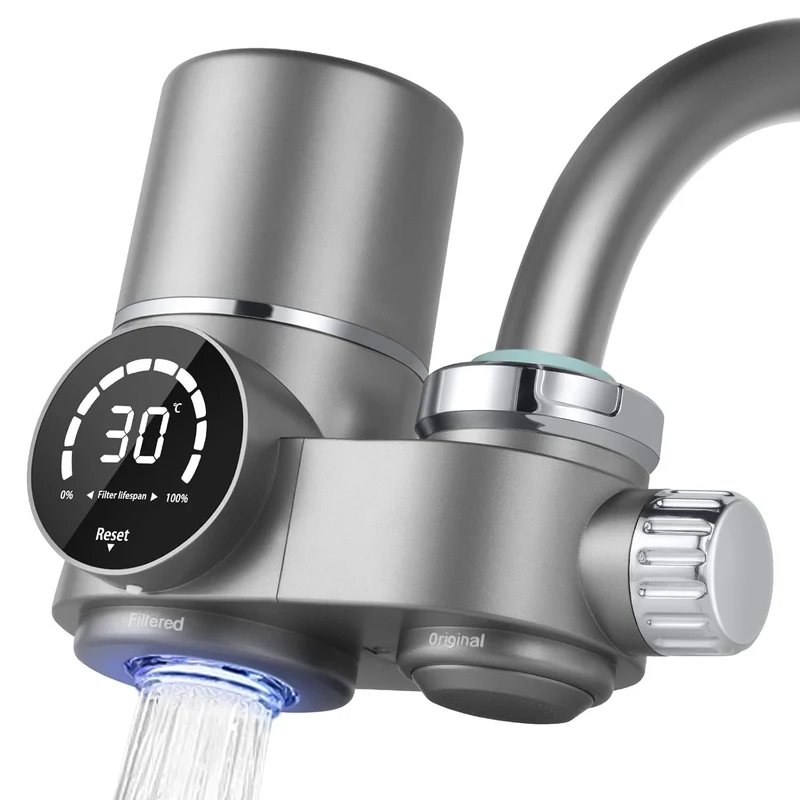 Water Filter for Sink Faucet, NSF Certified Faucet Mount Water Filtration System with UV Light and Real-Time Filter Life Indicator, Reduces Lead Chlorine, Heavy Metals (Incl. 1 Filter, 13 adaptors)