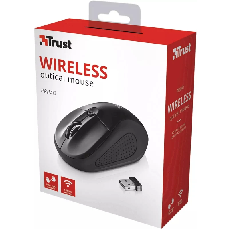 Mouse Trust Primo Wireless Senza Filo Ambidestro Ottico Windows PC Mac 1600 DPI