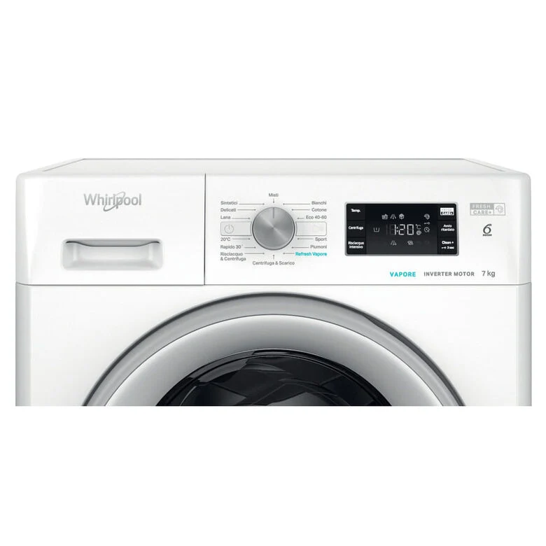 Whirlpool FFB 7469 SV IT Lavatrice A Libera Installazione 7 Kg, 1400 Giri, Motore Inverter, Refresh Vapore, Freshcare+, Tecnologia 6° Senso, Classe A, Bianco