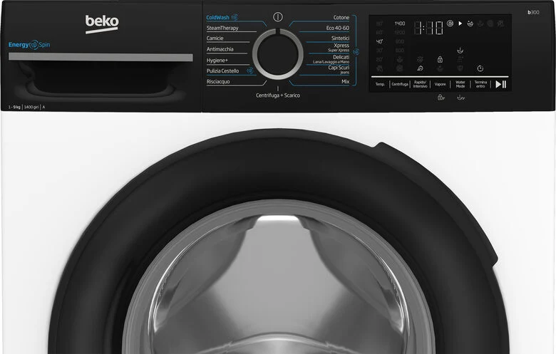 Beko BMGWU4941B B300 Lavatrice A Libera Installazione 9 Kg, EnergySpin, 1400 Giri, Classe A, Cassetto Detersivo AutoClean, Bianco E Nero