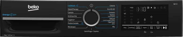 Beko BMGWU4941B B300 Lavatrice A Libera Installazione 9 Kg, EnergySpin, 1400 Giri, Classe A, Cassetto Detersivo AutoClean, Bianco E Nero