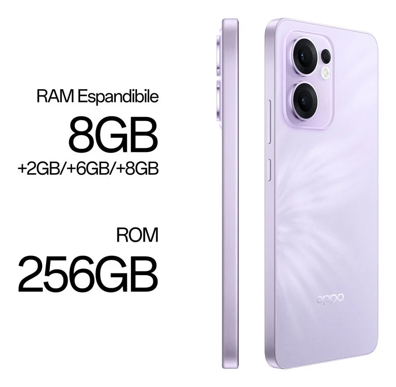 OPPO Reno13 F 5G AI Smartphone, Tripla fotocamera 50+8+2MP, Selfie 32MP, Display 6.67” 120HZ AMOLED FHD+, 5800mAh, RAM 8GB(Esp4GB/6GB/8GB)+ROM 256GB, [Versione Italia], Plume Purple
