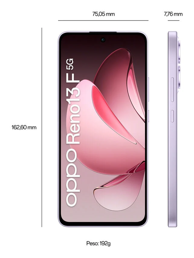 OPPO Reno13 F 5G AI Smartphone, Tripla fotocamera 50+8+2MP, Selfie 32MP, Display 6.67” 120HZ AMOLED FHD+, 5800mAh, RAM 8GB(Esp4GB/6GB/8GB)+ROM 256GB, [Versione Italia], Plume Purple