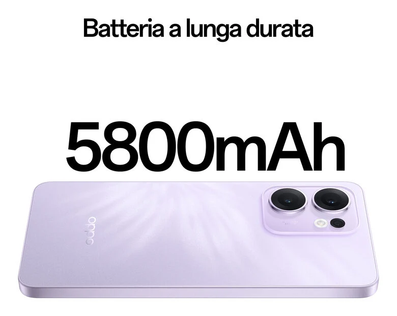 OPPO Reno13 FS 5G AI Smartphone, Tripla fotocamera 50+8+2MP, Selfie 32MP, Display 6.67” 120HZ AMOLED FHD+, 5800mAh, RAM 12GB(Esp4GB/8GB/12GB)+ROM 512GB, [Versione Italia], Plume Purple