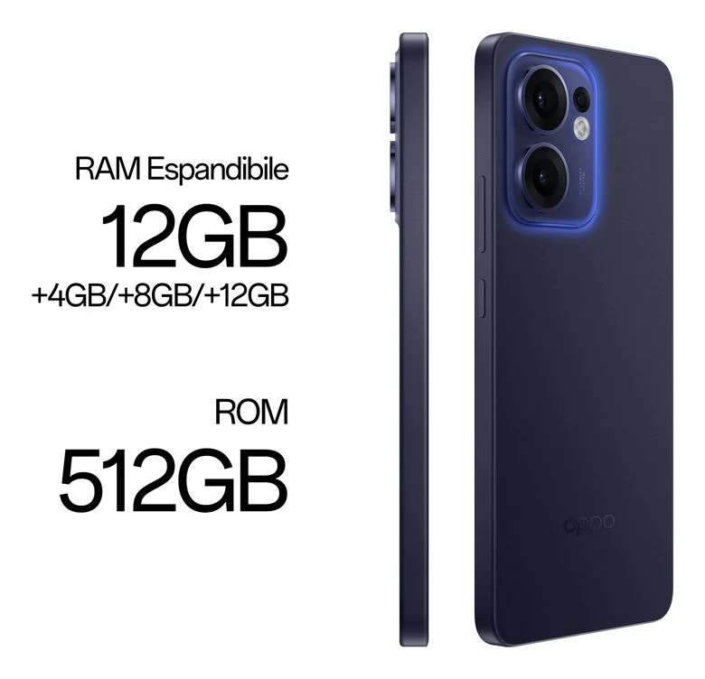 OPPO Reno13 FS 5G AI Smartphone, Tripla fotocamera 50+8+2MP, Selfie 32MP, Display 6.67” 120HZ AMOLED FHD+, 5800mAh, RAM 12GB(Esp4GB/8GB/12GB)+ROM 512GB, [Versione Italia], Luminous Blue