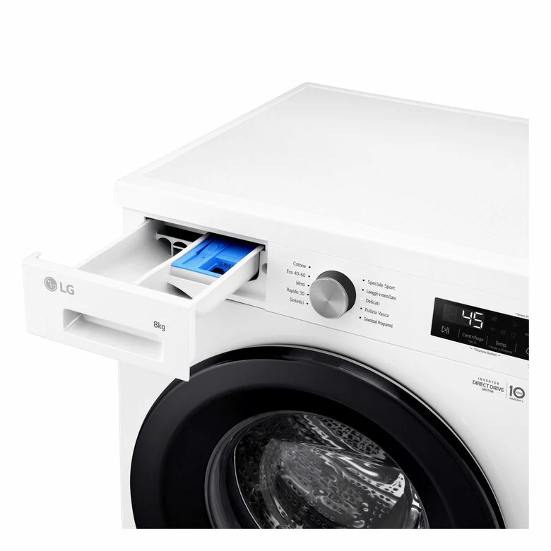 LG F4NX1008NWK Serie X1 Lavatrice Smart A Libera Installazione 8 Kg, 1400 Giri, Allergy Care, Direct Drive, Wi-Fi, Sistema 6 Motion, Classe A, Bianco