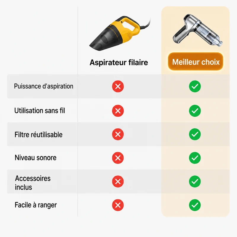 Aspirateur Voiture Sans Fil Puissant 95 000 PA - Compact & Portable