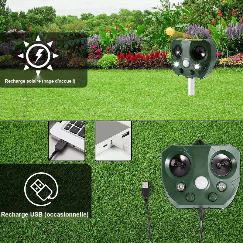 Répulsif à Oiseaux Ultrasonique Solaire - Protection Jardin Efficace
