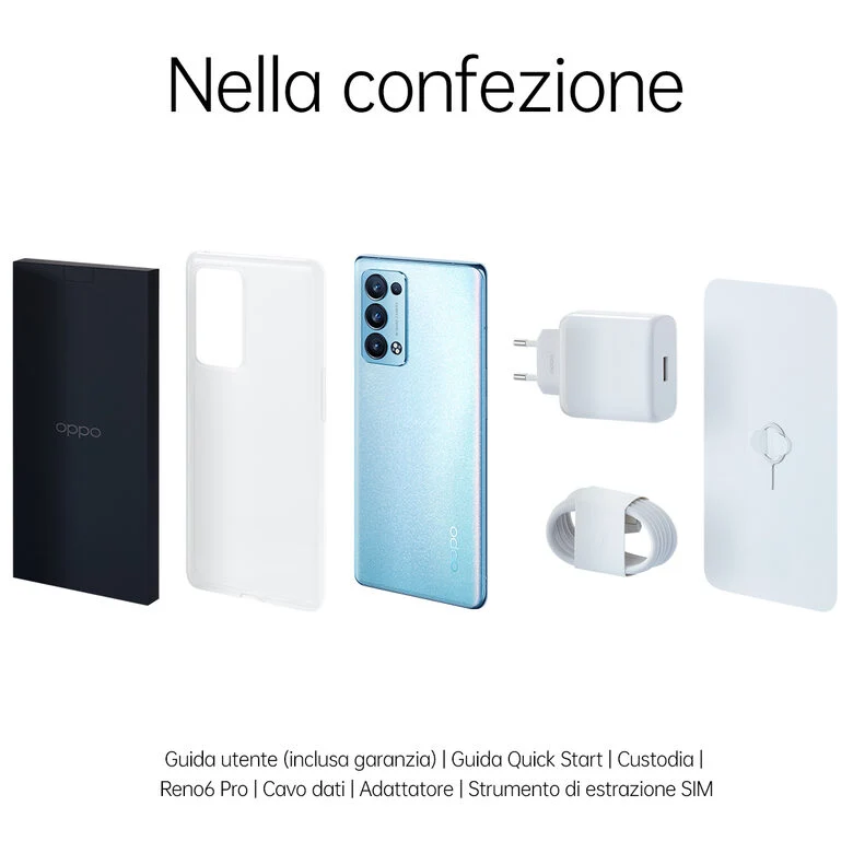 OPPO Reno 6 Pro Smartphone 5G, Qualcomm 870, Display 6.55" FHD+ AMOLED 90Hz, Quadrupla fotocamera 50+16+13+2MP & AI Highlight Video 2.0, RAM 12GB ESPANDIBILE FINO A 19GB+ROM 256GB, 4500mAh &