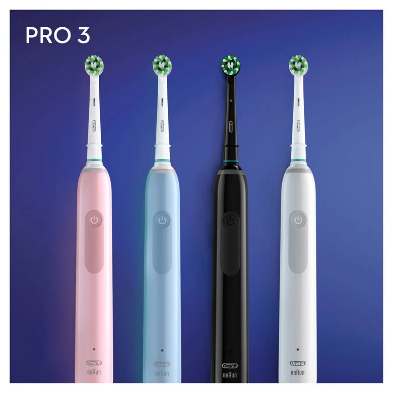 Oral-B Pro 3 Spazzolino Elettrico Ricaricabile - 3700 Blu, 1 Spazzolino Con Sensore Di Pressione Dello Spazzolamento Visibile, 2 Testine Di Ricambio