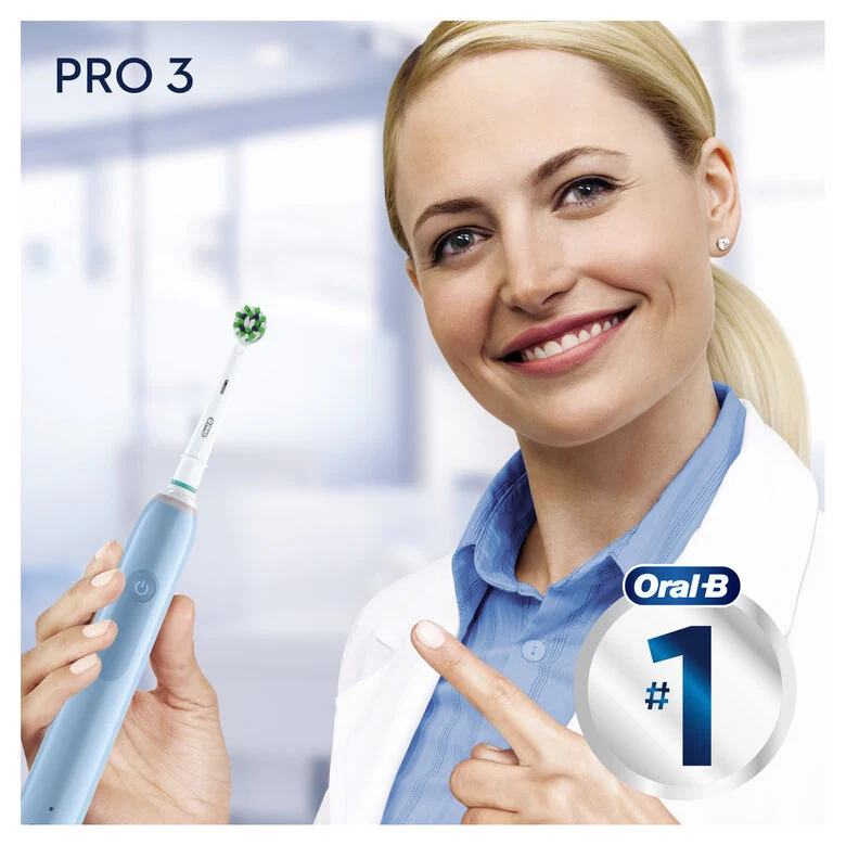 Oral-B Pro 3 Spazzolino Elettrico Ricaricabile - 3700 Blu, 1 Spazzolino Con Sensore Di Pressione Dello Spazzolamento Visibile, 2 Testine Di Ricambio