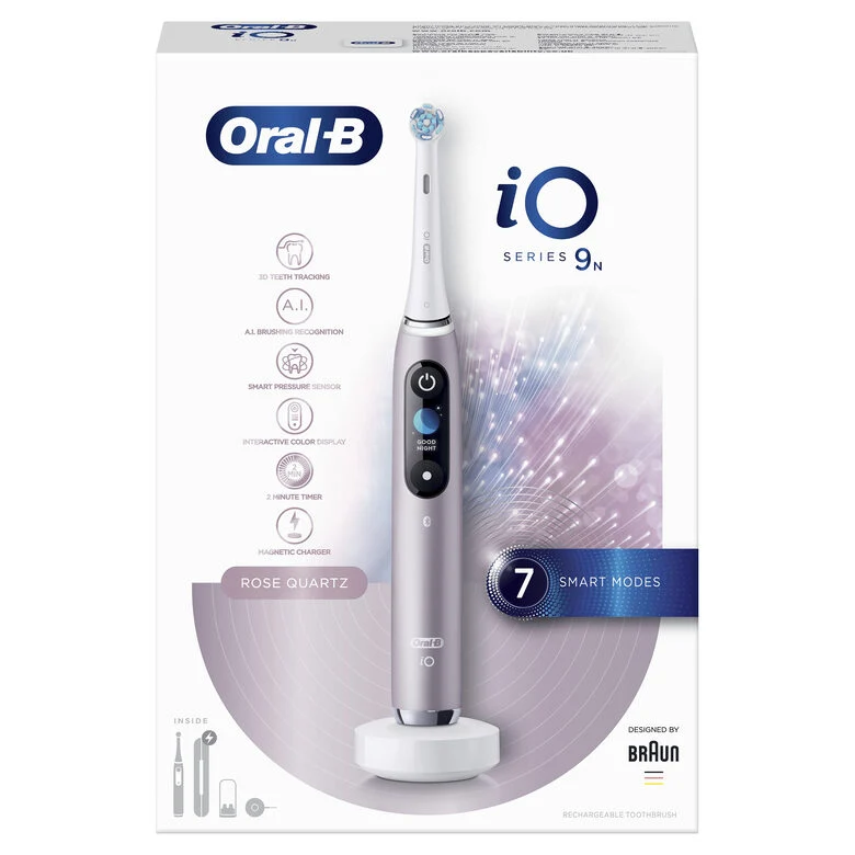 Oral-B iO - 9n - Spazzolino Elettrico Ricaricabile, 1 Spazzolino Rosa Esclusivo Con Tecnologia Magnetica Rivoluzionaria, Display A Colori, 1 Testina, 1 Custodia Da Viaggio Con Caricatore