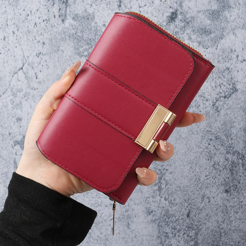 Gold-Clasp Foldover Zip Wallet