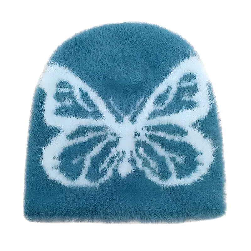 Fuzzy Butterfly Knit Beanie