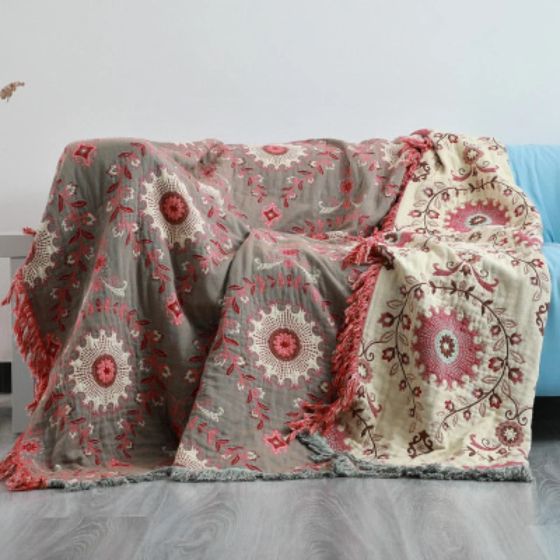 Reversible Medallion Fringe Throw