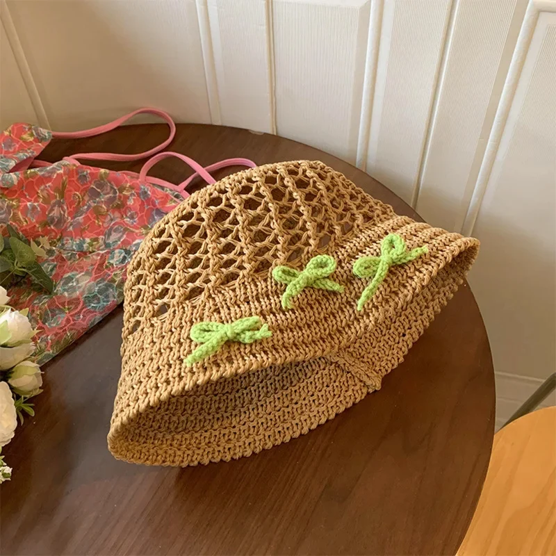 Open-Weave Bow Crochet Bucket Hat