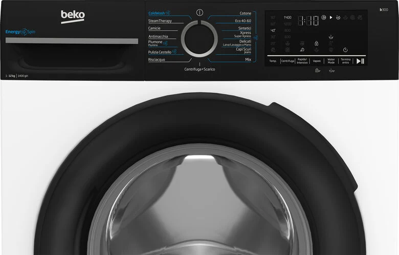Beko BMGWT41241B B300 Lavatrice A Libera Installazione 12 Kg, 1400 Giri, Energyspin, Classe A, Nero Bianco
