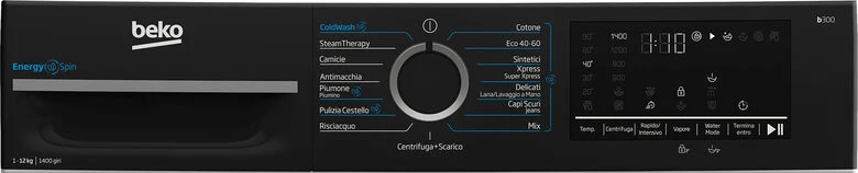 Beko BMGWT41241B B300 Lavatrice A Libera Installazione 12 Kg, 1400 Giri, Energyspin, Classe A, Nero Bianco