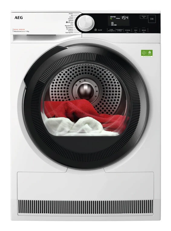 AEG TR8HD9A Serie 8000 Asciugatrice Libera Installazione 9 Kg, Pompa Di Calore, Absolutecare®, Mixdry, Precisedry, Classe A, Nero Bianco