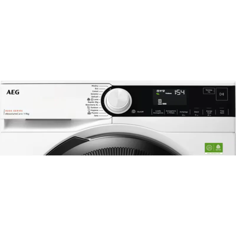 AEG TR8HD9A Serie 8000 Asciugatrice Libera Installazione 9 Kg, Pompa Di Calore, Absolutecare®, Mixdry, Precisedry, Classe A, Nero Bianco