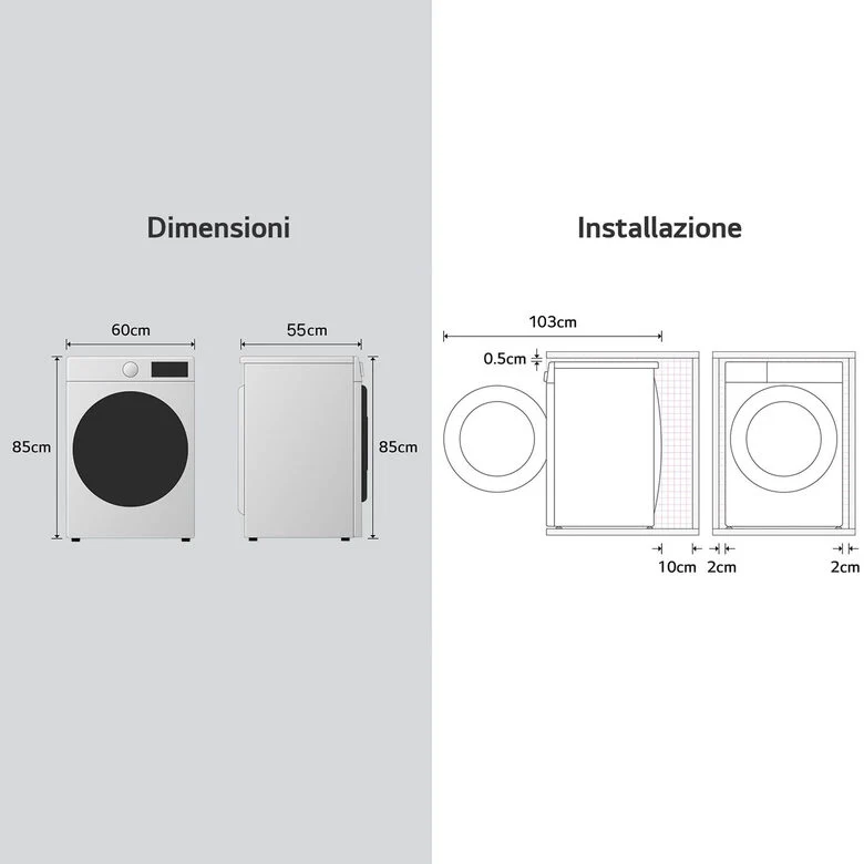 LG W4NX1085NWB Lavasciuga 8/5kg Serie X1, Classe A/E, 6 Motion Direct Drive, Wi-Fi, 1400 giri, Allergy Care, Bianca