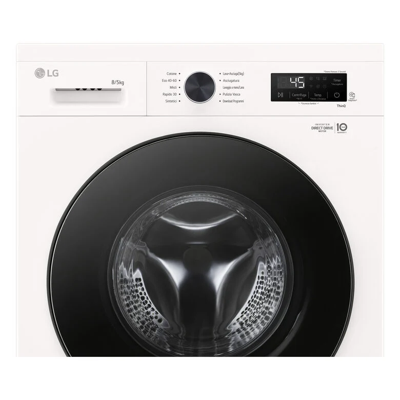 LG W4NX1085NWB Lavasciuga 8/5kg Serie X1, Classe A/E, 6 Motion Direct Drive, Wi-Fi, 1400 giri, Allergy Care, Bianca