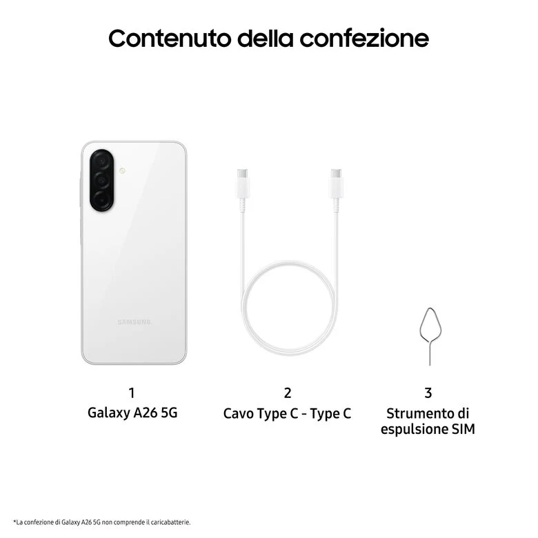 Samsung Galaxy A26 5G, Smartphone con Funzioni intelligenti, Display Super AMOLED 6.7”, 8GB RAM, 256GB, Batteria 5.000 mAh, memoria espandibile, White