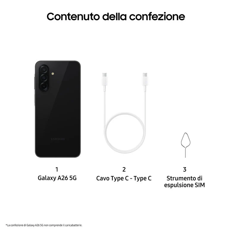 Samsung Galaxy A26 5G, Smartphone con Funzioni intelligenti, Display Super AMOLED 6.7”, 8GB RAM, 256GB, Batteria 5.000 mAh, memoria espandibile, Black