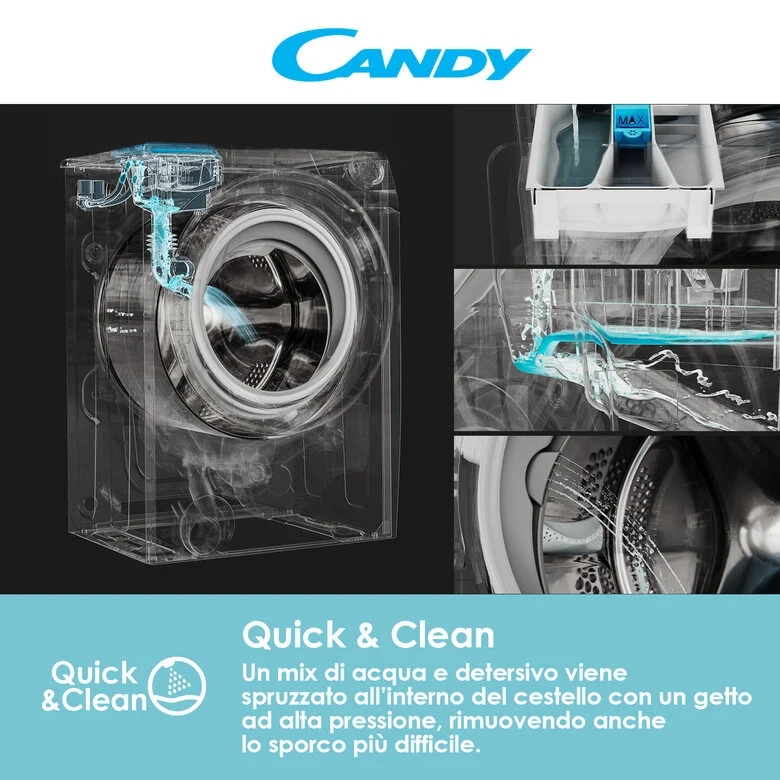 Candy CSO 496TWMB6/1-S Lavatrice A Libera Installazione 9 Kg, 1400 Giri, Smart Pro Inverter, Snap&Wash, Quick&Clean, Classe A, Bianco