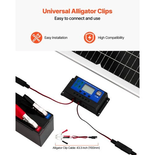 50W 12V solcellsbatteri underhållsladdare, mono solpanel batteriladdare med uppgraderad MPPT-kontroller och justerbar monteringsfäste, IP65 vattentät för bil båt husvagn hustak | EU