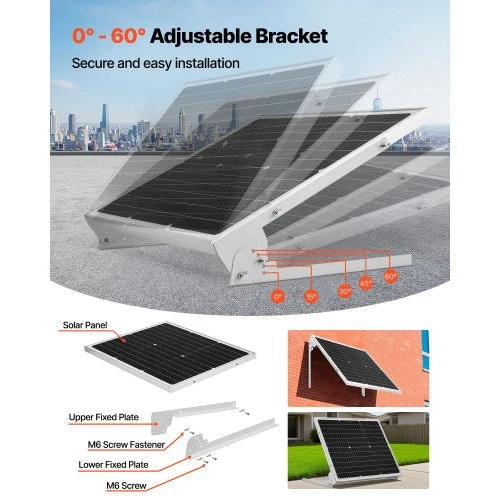 50W 12V solcellsbatteri underhållsladdare, mono solpanel batteriladdare med uppgraderad MPPT-kontroller och justerbar monteringsfäste, IP65 vattentät för bil båt husvagn hustak | EU