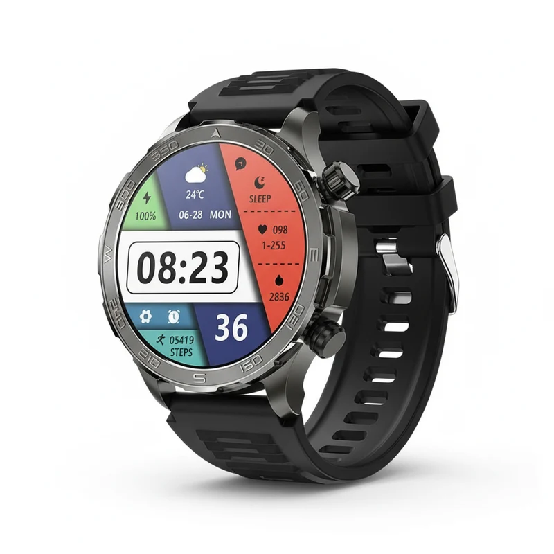 Smartklocka - Bluetooth-samtal, AMOLED HD-skärm, Pulsmätare, NFC, IP68 Vattentät, GPS