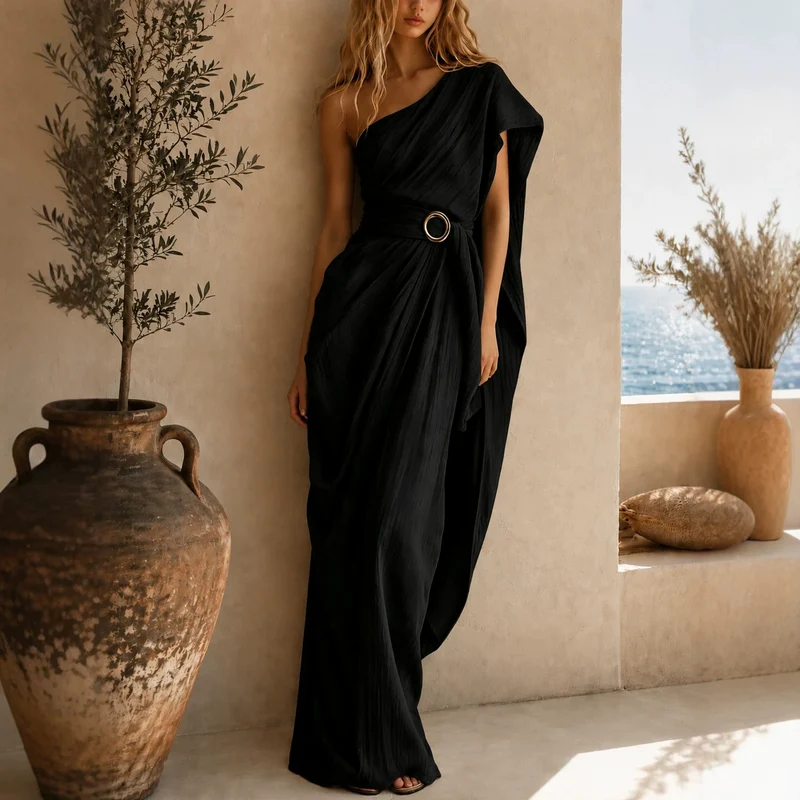One-Shoulder Cotton Blend Dress