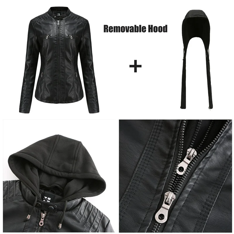 Hooded PU Leather Jacket