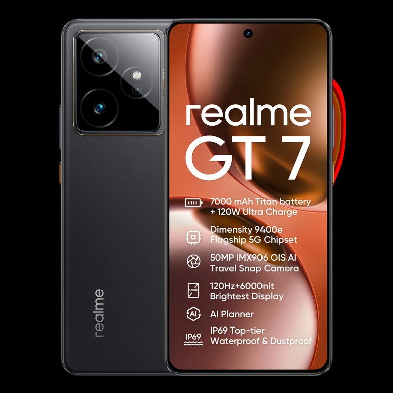 realme GT 7 17,2 cm (6.78") Doppia SIM Android 15 5G USB tipo-C 12 GB 512 GB 7000 mAh Nero