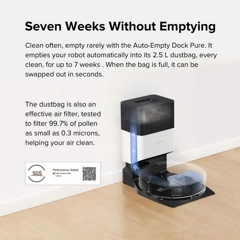 Roborock Q7+ Robot Vacumm with Auto-Empty Dock Pure