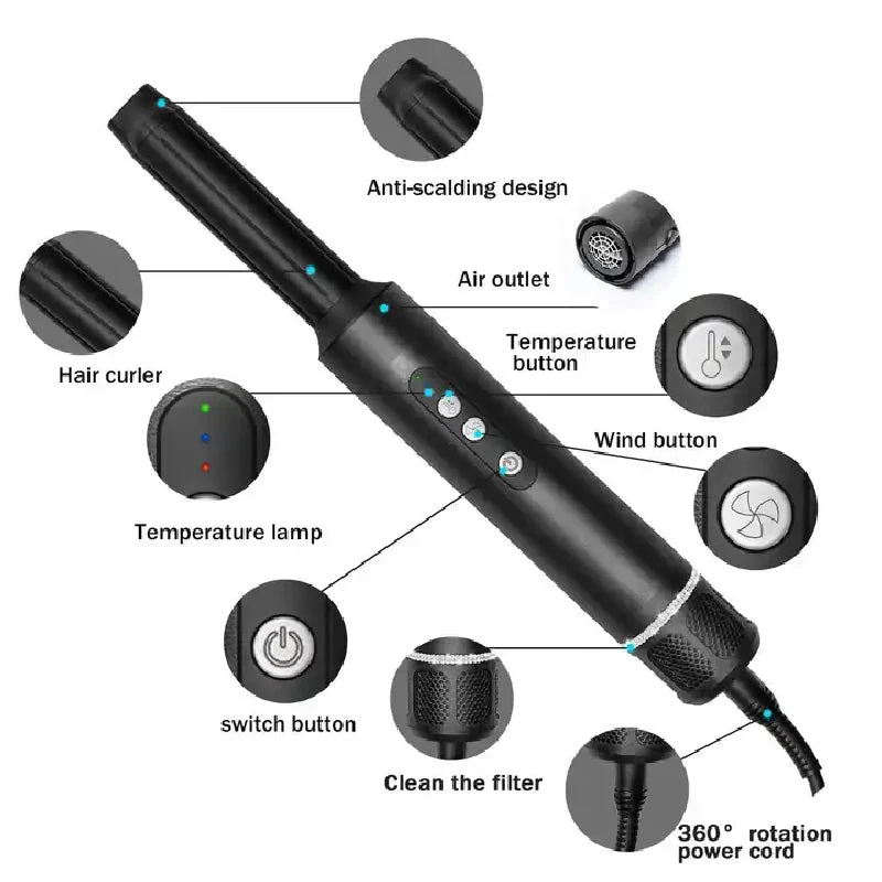 Professional Hair Dryer 7 in 1 Hair Styling Tools Complete Styler Set