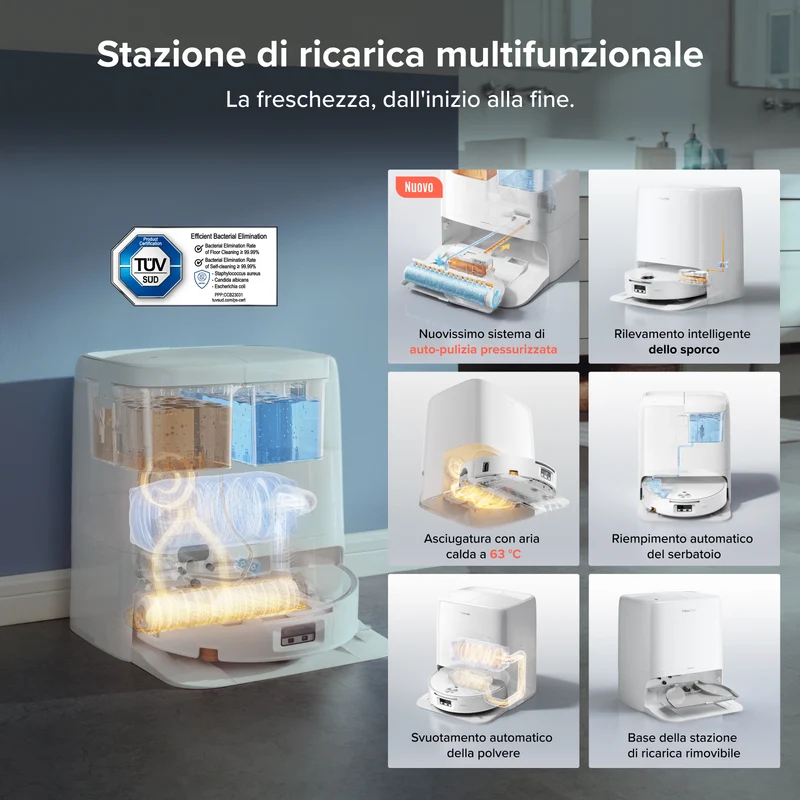 Robot aspirapolvere Roborock Qrevo Edge 2 Flow con panno a rullo e sistema di pulizia automatica pressurizzata SpiraFlow™ 2.0