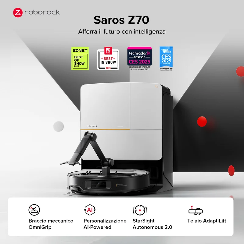 Roborock Saros Z70 Robot aspirapolvere con braccio meccanico OmniGrip™