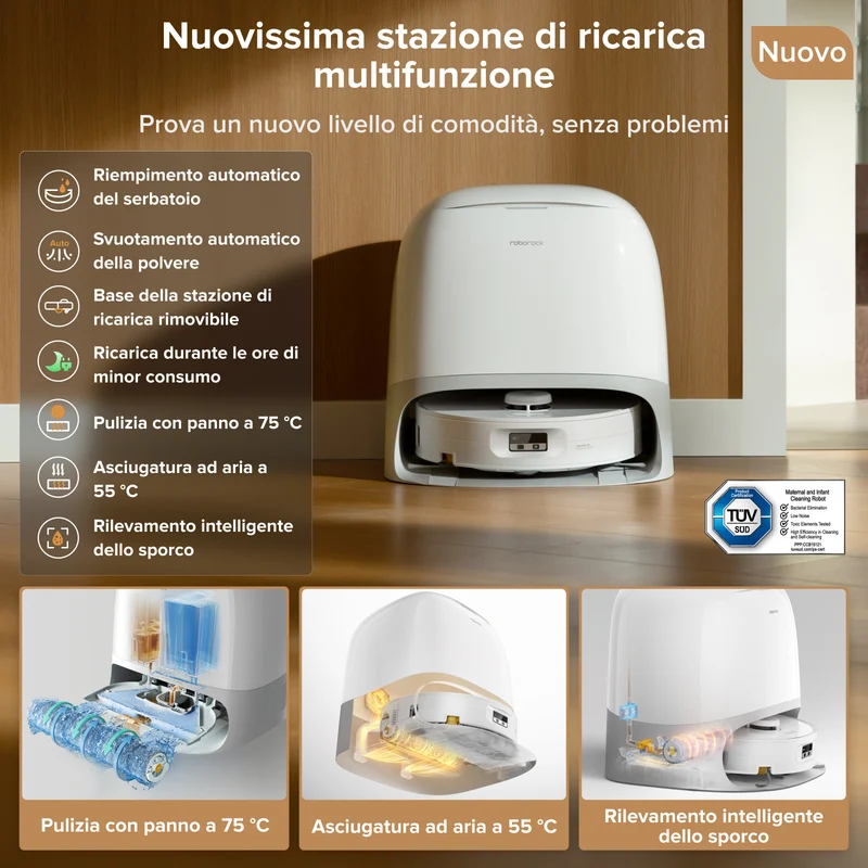 Roborock Qrevo Curv 2 Flow Robot aspirapolvere con panno a rullo e stazione di ricarica multifunzione