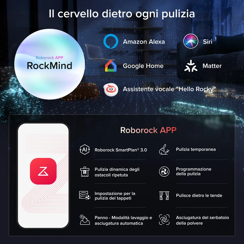 Robot Aspirapolvere Roborock Saros 20 Sonic con la nuovissima stazione di ricarica RockDock®