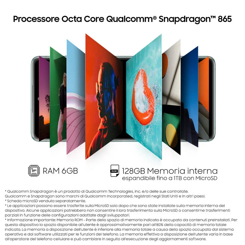 Samsung Galaxy S20 FE 4G, Processore Snapdragon 865, Display 6.5" Super AMOLED, 3 fotocamere posteriori, 128 GB Espandibili, RAM 6GB, Batteria 4.500mAh, Hybrid SIM, Cloud Navy