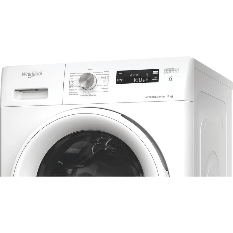 Whirlpool FFS P87 IT Lavatrice A Libera Installazione 8 Kg, 1200 Giri, Classe A-10%, Bianco, Inverter Display Vapore Refresh