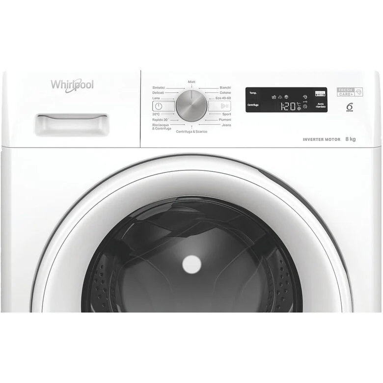 Whirlpool FFS P87 IT Lavatrice A Libera Installazione 8 Kg, 1200 Giri, Classe A-10%, Bianco, Inverter Display Vapore Refresh