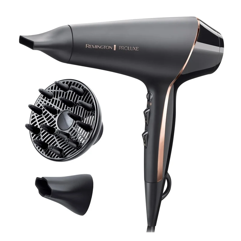 Remington Asciugacapelli Professionale 2400W Tecnologia OPTIheat per Styling di lunga durata - 3 Accessori Styling; Cura ionica; Motore AC anti-crespo, Phon Proluxe Midnight Edition AC9140B