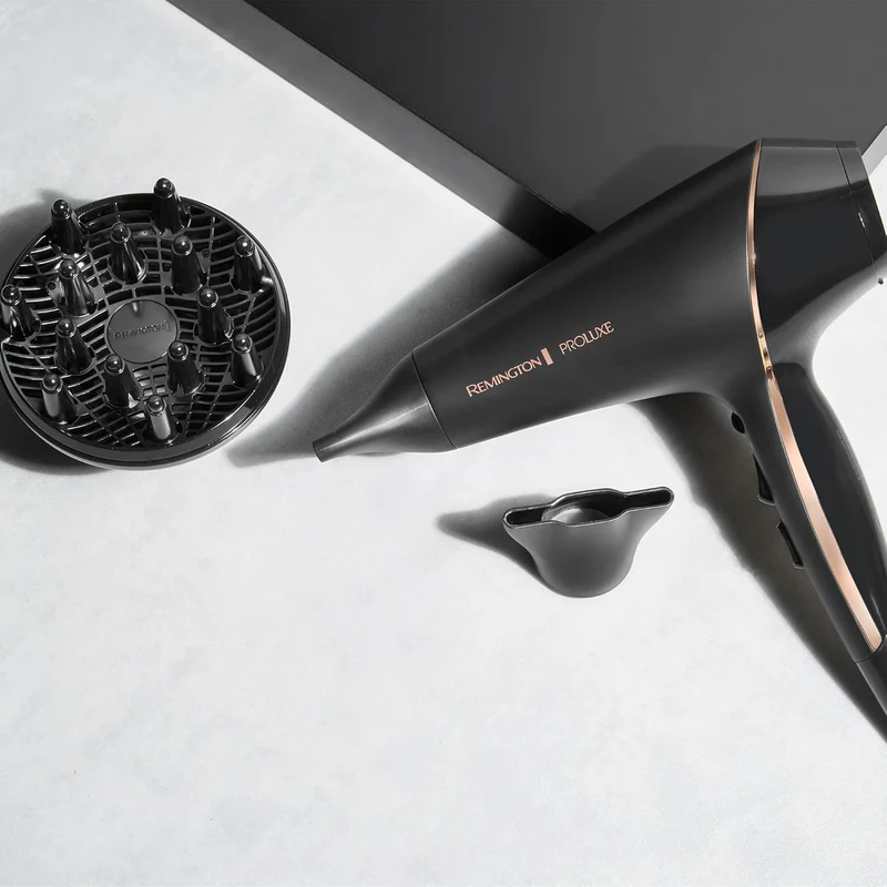 Remington Asciugacapelli Professionale 2400W Tecnologia OPTIheat per Styling di lunga durata - 3 Accessori Styling; Cura ionica; Motore AC anti-crespo, Phon Proluxe Midnight Edition AC9140B