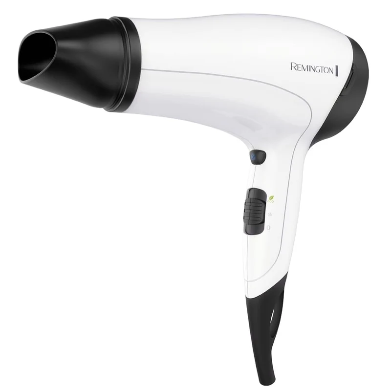Remington D3015 Asciugacapelli Professionale Remington, Leggero, Griglia Ionica in Ceramica, 2000W, 3 livelli di riscaldamento, 2 Potenze di ventilazione, due ugelli per lo styling Phon per Capelli Lisci e Ricci + diffusore, White