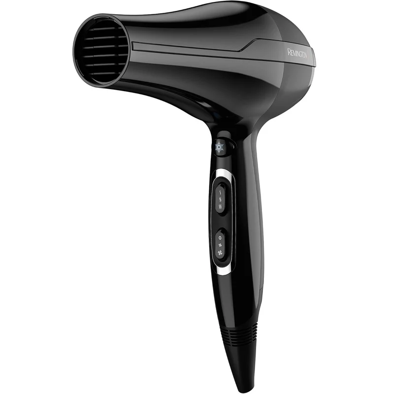 Remington AC5999 Asciugacapelli Professionale agli Ioni, motore di lunga durata 2300W, 3 livelli di riscaldamento, due ugelli per lo styling Phon per Capelli Lisci e Ricci + diffusore, Pro Air Black